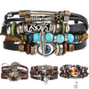 4PCS/SET Punk Vintage Pattern Leather Bracelet