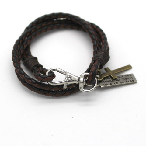 Christian Cross Leather Bracelet Scripture Jesus Bible Religious