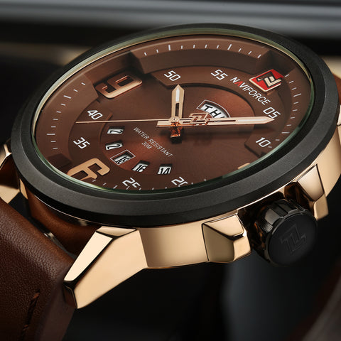 NAVIFORCE-Sports Watch Men Military Leather Quartz