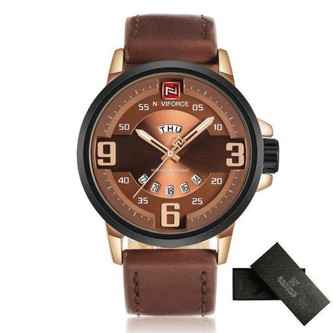 NAVIFORCE-Sports Watch Men Military Leather Quartz