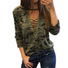 Women Sexy T-shirt Camouflage V Neck Lace Up