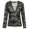 Women Sexy T-shirt Camouflage V Neck Lace Up
