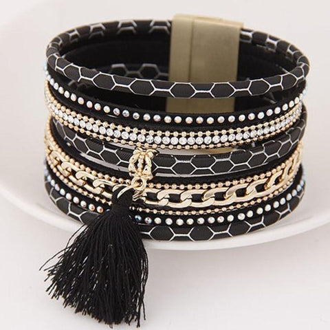 Multilayer Leather Tassel Magnetic Braided Bracelet