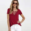 Women Summer Fashion Shirt Solid colors Sexy V Neck Hollow Out