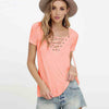 Women Summer Fashion Shirt Solid colors Sexy V Neck Hollow Out