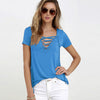 Women Summer Fashion Shirt Solid colors Sexy V Neck Hollow Out