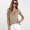 Women Summer Fashion Shirt Solid colors Sexy V Neck Hollow Out