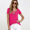 Women Summer Fashion Shirt Solid colors Sexy V Neck Hollow Out