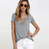 Women Summer Fashion Shirt Solid colors Sexy V Neck Hollow Out