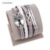 Antique Owl Engrave Epigram Charm Leather Bracelet