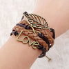 Antique Owl Engrave Epigram Charm Leather Bracelet