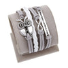 Antique Owl Engrave Epigram Charm Leather Bracelet