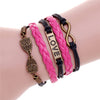 Antique Owl Engrave Epigram Charm Leather Bracelet
