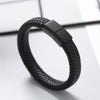 J.K 4 sizes Trendy Multilaye Weave Black Leather