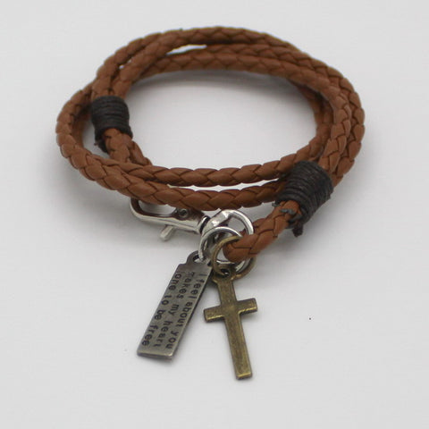 Christian Cross Leather Bracelet Scripture Jesus Bible Religious
